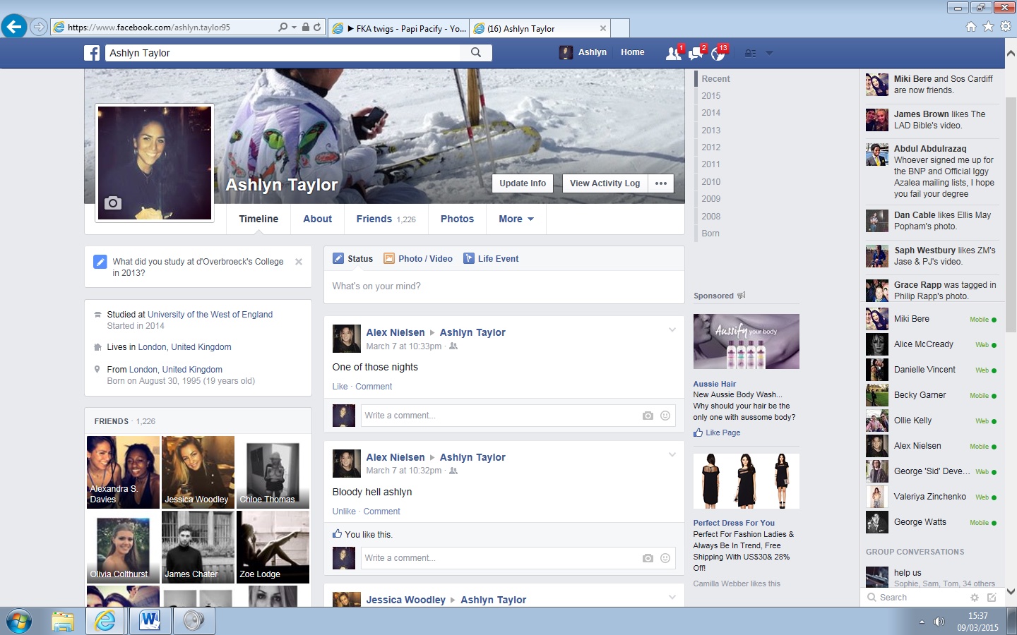 Facebook profile page (2015)